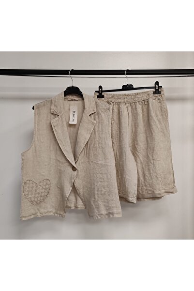 della moor Women's Beige Italian Shorts & Jacket Linen Set