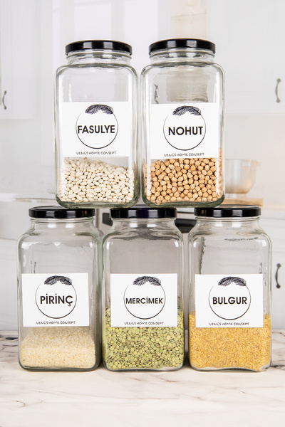 mafa home 5-Piece Kitchen Legume Storage Jar Chickpeas, Lentils, Rice, Bulgur, Beans 3Lt Black Metal Lid