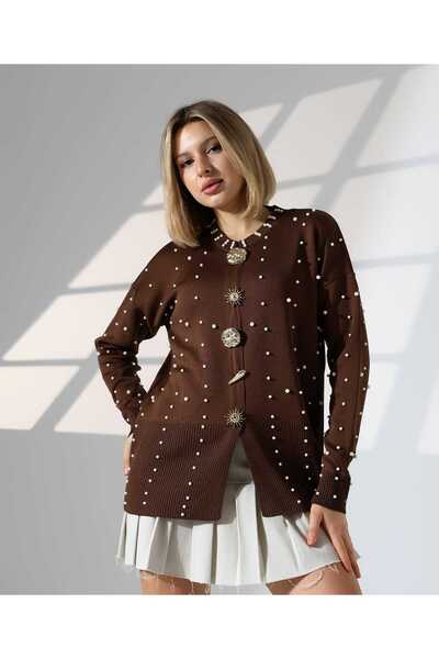 H&E LUXURY DESIGN Women's Stylish Big Button Pearl Pattern Women's Knitwear Slit Sweater