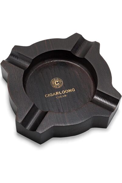 CIGARLOONG Cigar Ashtray with 4 Slot Holders Wooden Large Diameter Ash Tray for Indoor and Outdoor U