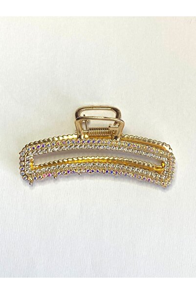 cityvision 7 cm Stone-Encrusted Elliptical Gold Hair Clip – Sparkling and Elegant Metal Barrette