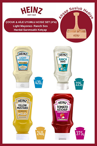 Heinz AİLE UYUMLU ACISIZ SET (4’lü) Light Mayonez - Ranch Sos - Hardal - Sarı...