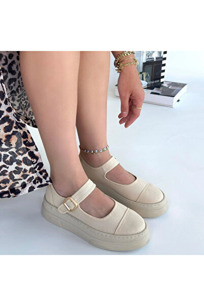 ALFA AKSESUAR 03 Lunni Beige Linen Sports Shoes