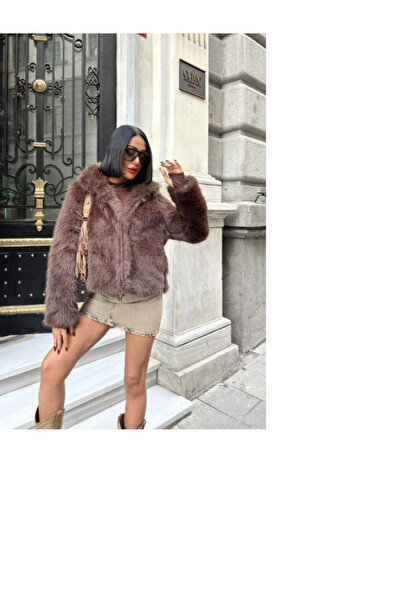 ND Kahverengi Kürk Bol Kalıp Kaban Yakalı