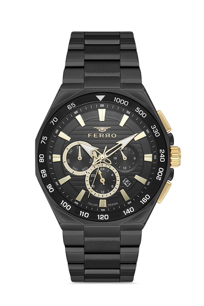 FERRO Black Steel Cord Men's Wristwatch Fm11650A-E3 Functions Active 3 Atm Water Resistant Gift Packaged