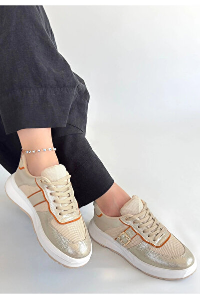 ALFA AKSESUAR 03 Tanwe Beige Leather Lace-Up Sneakers
