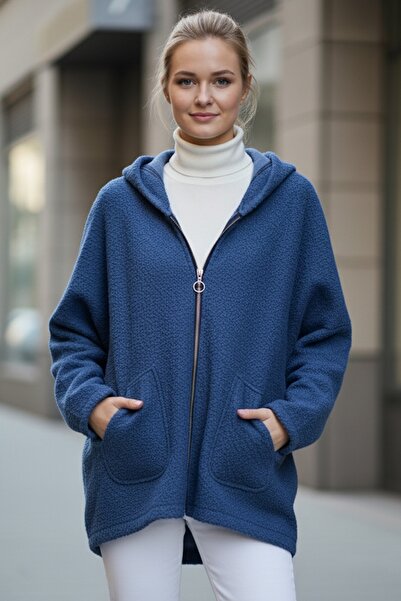 Chiccy Ιταλικό Jean Blue K με κουκούλα μακρυμάνικο με τσέπες με φερμουάρ Casual Buklet O oversized υφαντό μπουφάν 75 80