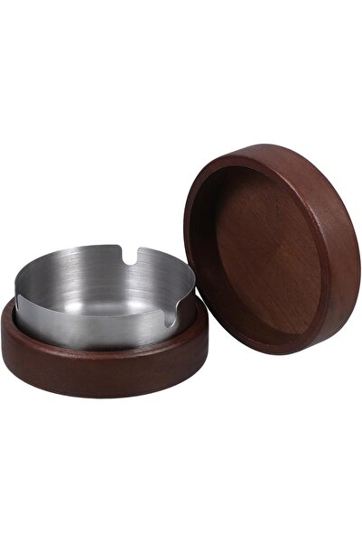 The Bros Emapoy Wooden Ashtray with Lid — Stainless Steel Inner, Windproof De...