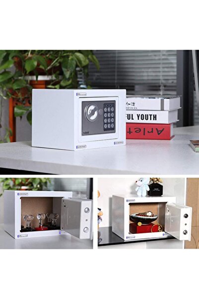 RUBIK Mini Digital Safe Box Personal Locker for Cash Money Passport Watches 2.3kg (17x23x17cm) White