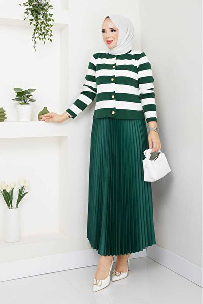 bm bessomoda fashion boutique Women's Knitwear Cardigan Pleated Skirt Set