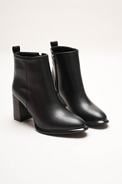 Lizzu Women's Black Thick Heeled Zippered Winter Boots & Faux Leather Ankle Bootie Julian