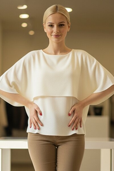 Chiccy Italian Cream Color Boat Neck Handkerchief Sleeve Casual Acrylic Knitwear Sweater 55 60