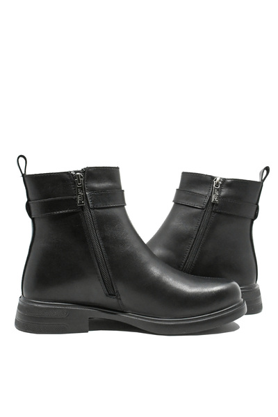 PASS Collection Women's low ankle boots black leather with strap and chain OTR 70005