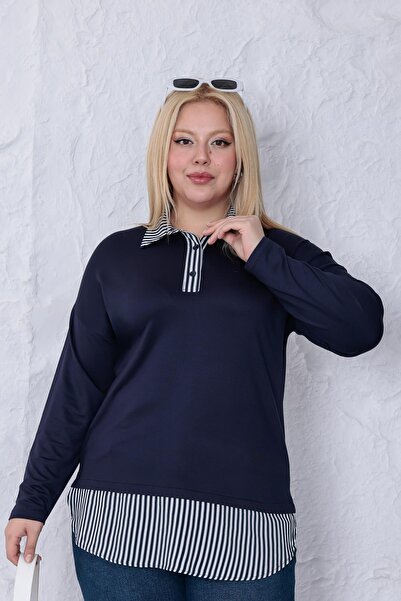 Siyezen Plus Size Shirt Collar Blouse