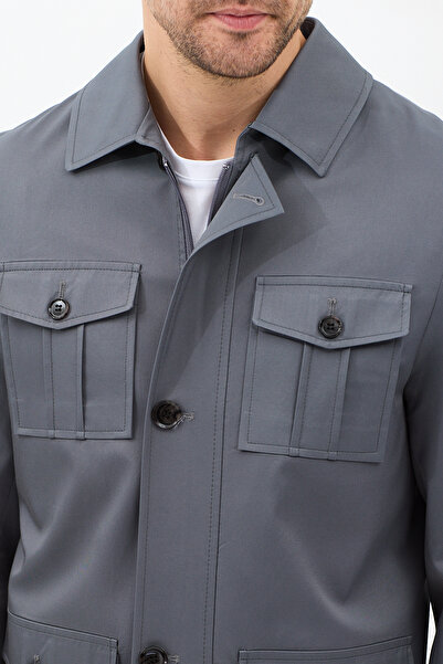 Frappoli Fred Men's Anthracite Italian Cut S Slim Fit Spring-Autumn Trench-Coat-Coat