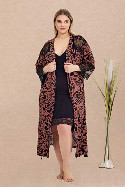 tarzımsüper Plus Size Dressing Gown Nightgown Set Cotton Strap Knitted Fabric Stylish Nightgown Set