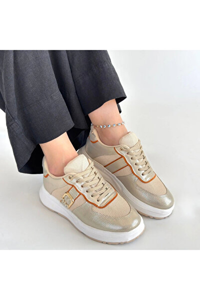 ALFA AKSESUAR 03 Tanwe Beige Leather Lace-Up Sneakers