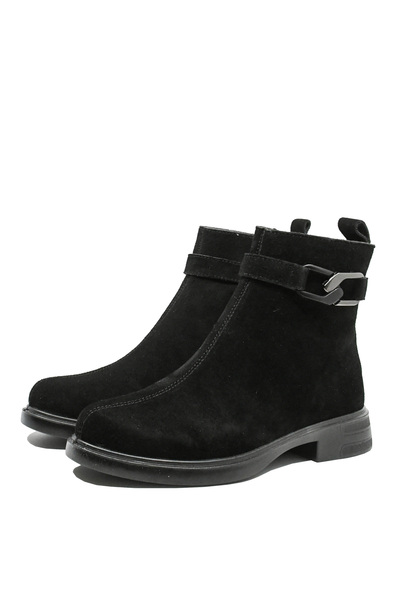PASS Collection low ankle boots black suede with strap and chain