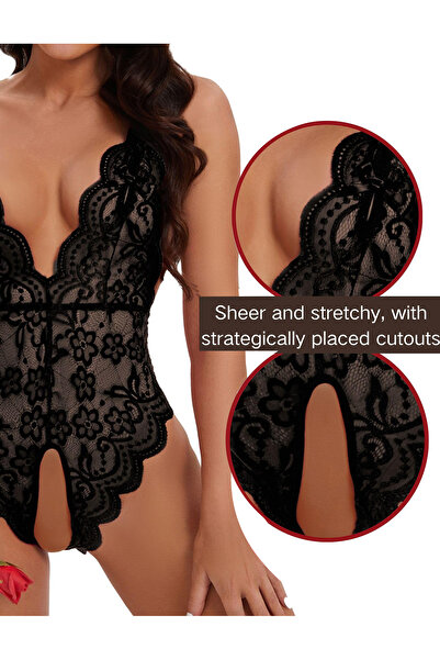 Sthxyfaith Womens One Piece sexy lingerie for women lace body suits women Deep V sexy Teddy plus size Lingerie
