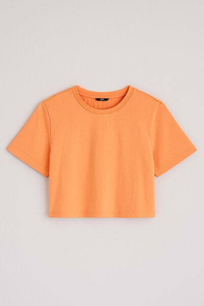 Kadın %100 Pamuk Crop T-shirt - Beyaz, Mavi, Turuncu, Pembe