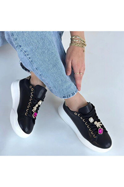 ALFA AKSESUAR 03 Gane Black Leather Lace-Up Sports Shoes