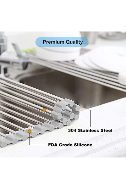 Generic Roll Up Dish Drying Rack Over Sink Drying Rack Sink Cover Kitchen Sink Accessories Grey 21" x 15.5"