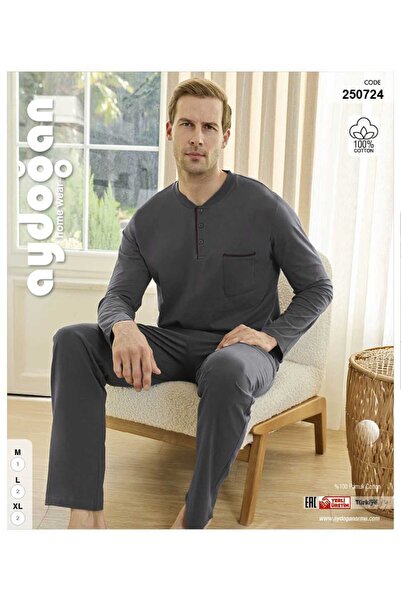 Aydoğan Men's 100% Cotton Pajama Set – Long Sleeve Comfortable Fit 2-Piece Set
