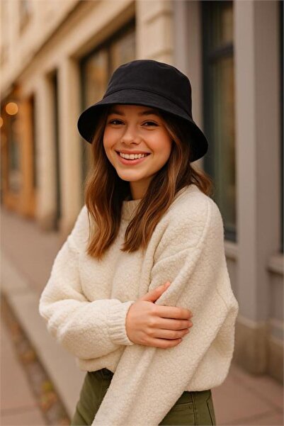 Neşeli Butik Women's Black Suede Bucket Hat Nbaks021