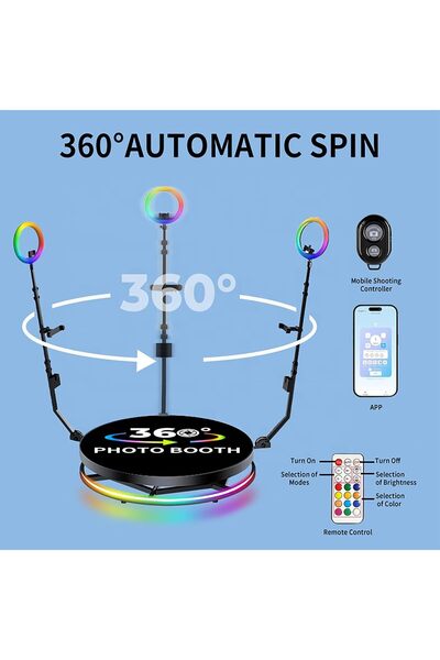 Generic 360 Degree Photo Booth Machine with RGB Ring Lights & Rotating Platform