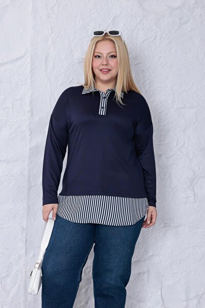 Siyezen Plus Size Shirt Collar Blouse