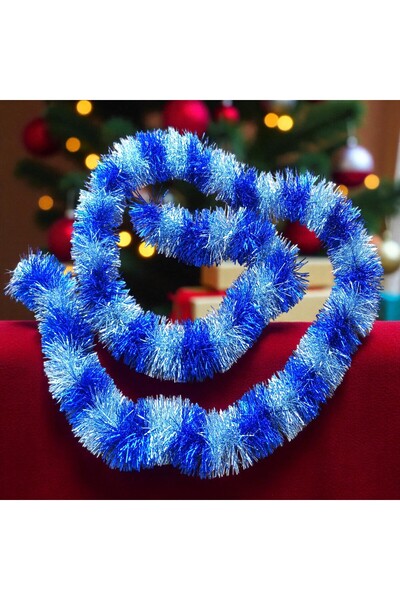 Kuzey 2-МЕТРОВО МЕТАЛНО СИНИО-СРЕБЪРНО НОВОГОДИШНО КОЛИЕ СИНИО-СРЕБЪРНО МЕКО КОЛИЕ ГИРЛЯНДА СИНИО ДЕКОРАТИВНО КОЛИЕ