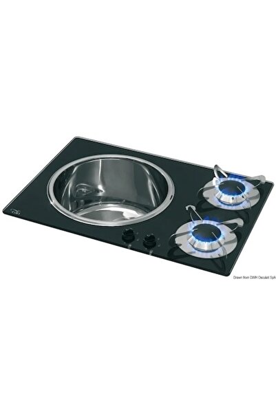 TNG Outdoor Plită vitroceramică încorporată cu 2 arzătoare, chiuvetă din oțel inoxidabil, 600x420x47 mm