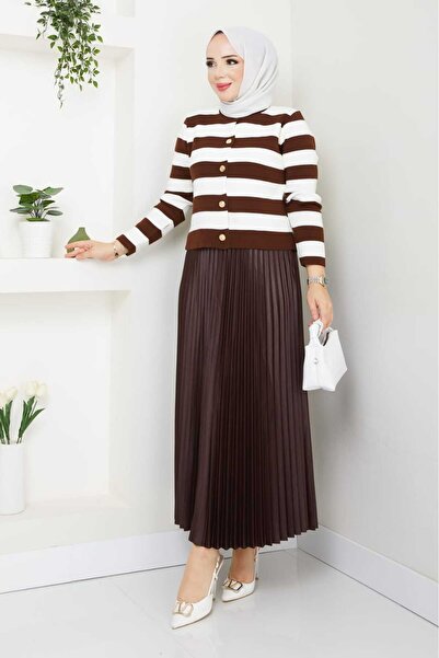 bm bessomoda fashion boutique Women's Knitwear Cardigan Pleated Skirt Set