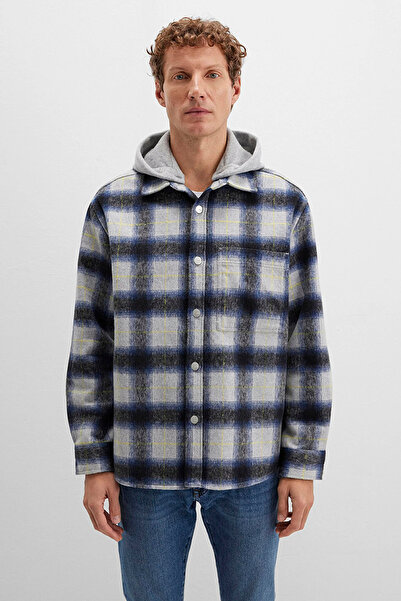 Mavi Men's Wool Blend Checked Shirt M0211786 Navy Blue