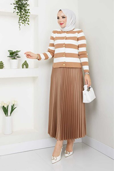 bm bessomoda fashion boutique Women's Knitwear Cardigan Pleated Skirt Set