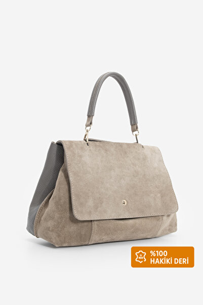 Marjin Γυναικεία τσάντα χειρός και ώμου από γνήσιο δέρμα με φερμουάρ και αποσπώμενη εσωτερική τσέπη Ornis Mink Suede