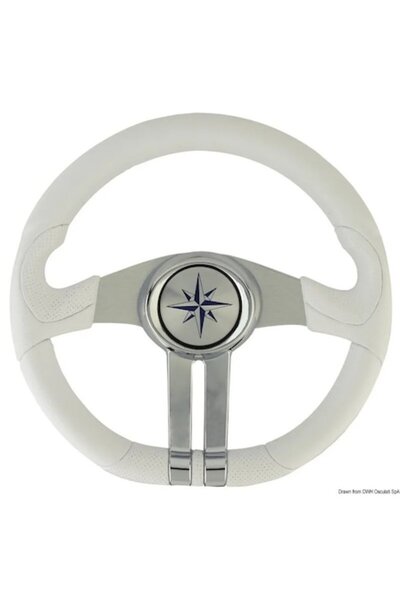 OSCULATI Volan Baltic alb, 320 mm, poliuretan moale, spițe din aluminiu cromat