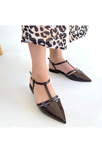 ALFA AKSESUAR 03 Canca brown patent leather flat shoes