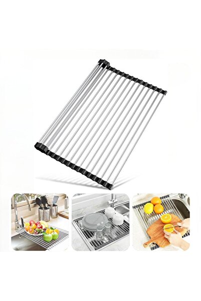 Generic Roll Up Dish Drying Rack Over Sink Drying Rack Sink Cover Kitchen Sink Accessories Black 21" x 15.5"