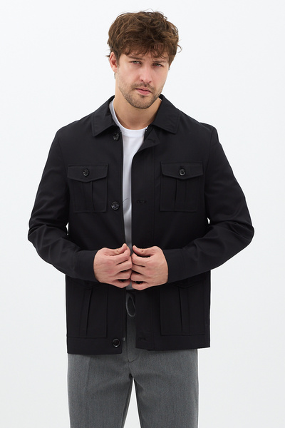 Frappoli Fred Men's Black Italian Cut S Slim Fit Spring-Autumn Trench-Coat-Jacket