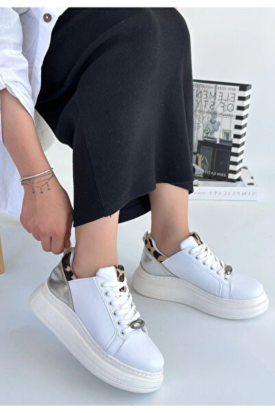 ALFA AKSESUAR 03 Gasta white skin silver detailed lace-up sports shoes