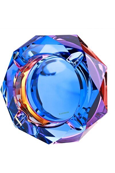 The Bros منفضة سجائر كريستالية من كافورايز، بنقشة ملونة على سطح الطاولة (بريق...