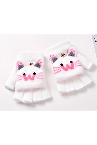 gigigiyim Girl's Plush Fingerless Gloves with Cat Pattern Cover