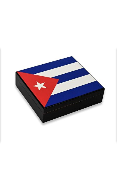 Sikarlan Cuban Flag Desen Puro Kutusu Humidor İçi Magnetli Siyah 20s