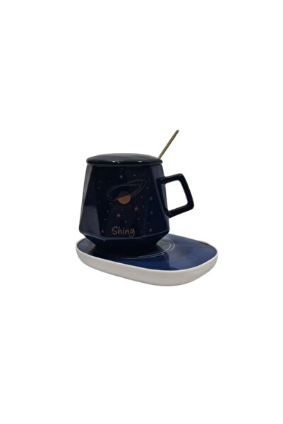 OEM Ceramic mug set with heating base, touch button, auto-off function, capacity 400 ml, Blue