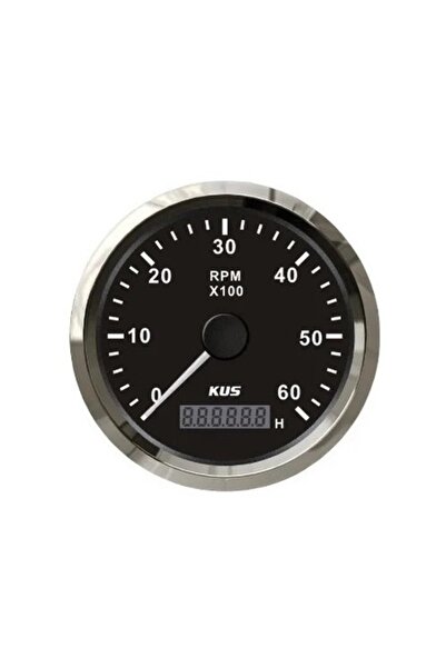 GFN KUS Tachometer Gauge, 0-6000 RPM, 85mm Diameter, Red/Yellow Backlight, 12/24V