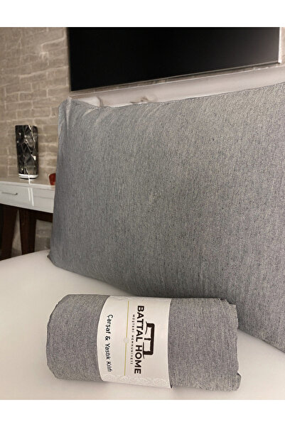 Battal Home طقم ملاءات سرير مطاطية رمادية كبيرة الحجم (180×200)
