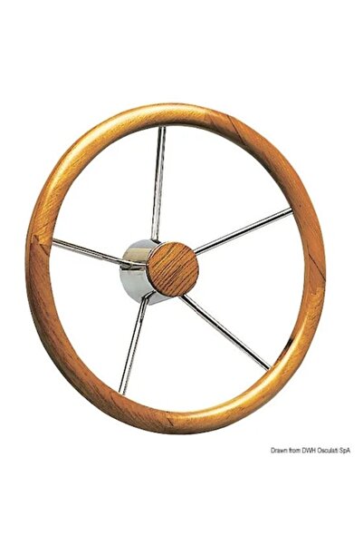 OSCULATI volan nautic, jantă exterioară din lemn de tec, 400 mm, spițe din oțel inoxidabil, butuc ergonomic