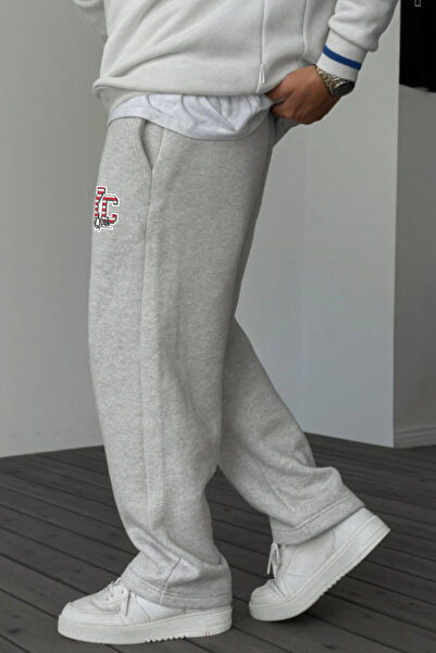 EydaMoon Ανδρικό χειμερινό φαρδύ βαμβακερό και μάλλινο παντελόνι NYC New York με τύπωμα με φαρδιά πόδια με πλαϊνές τσέπες