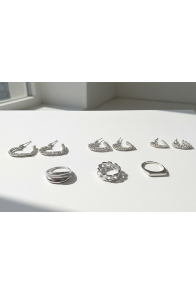 Ervalina مجموعة من 3 خواتم على شكل قلب وحلقات أساسية